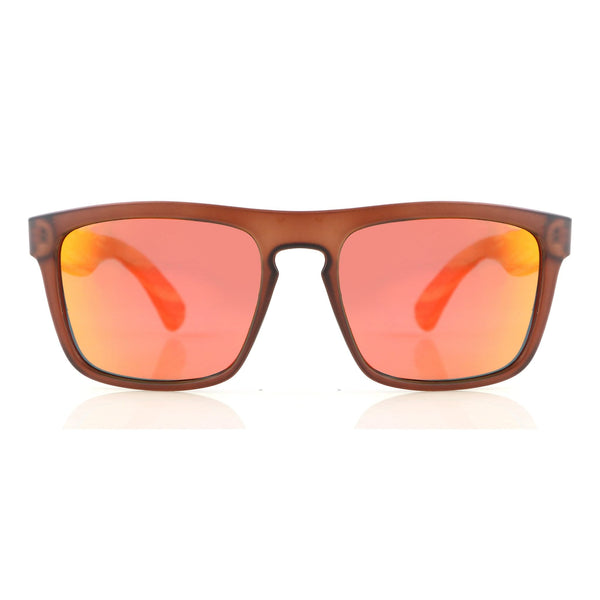 Close-up of Flash wooden sunglasses showing African Zebrawood grain detail