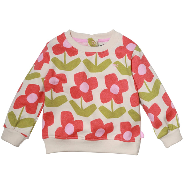 Mon Coeur Recycled Cotton Flower Baby Sweatshirt – front view of floral print design in soft recycled fleece