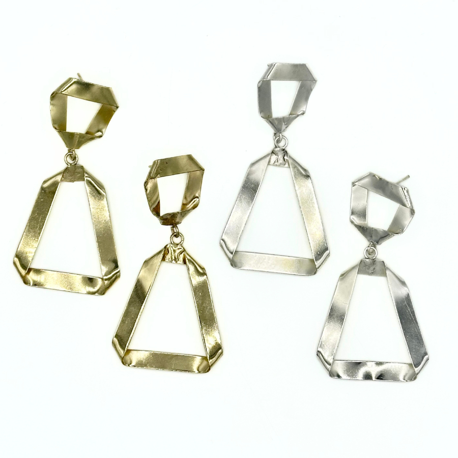 Folded Ribbon Stud Earrings in gold-plated recycled brass by Fair Anita