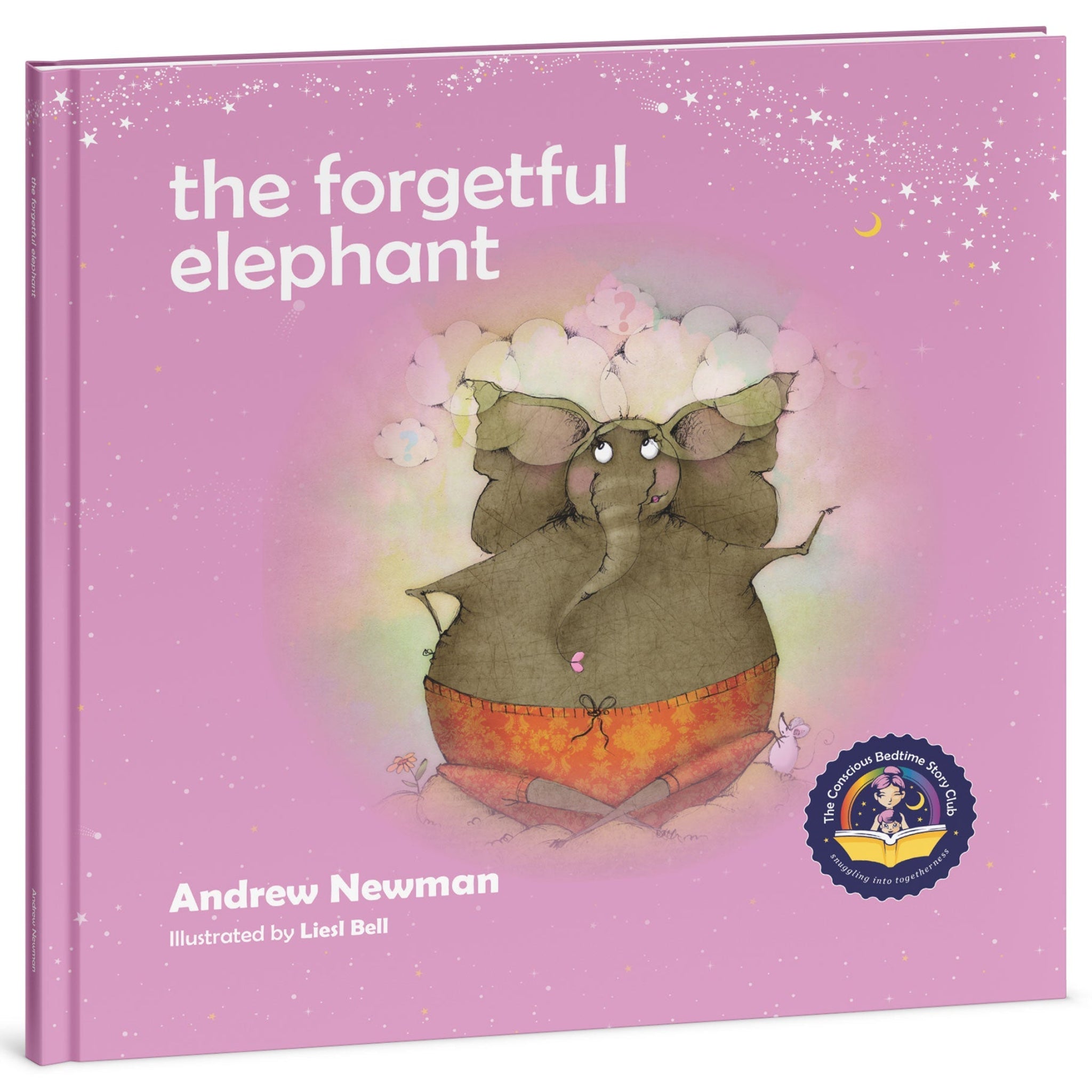 The Forgetful Elephant children's mindfulness hardcover book — 3D front cover by Conscious Stories
