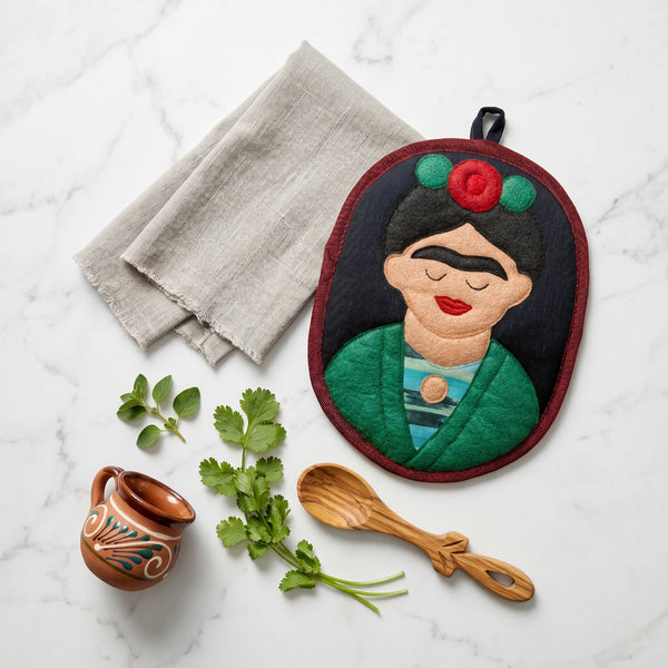 Frida the Artist Potholder handmade by UPAVIM artisans in Guatemala