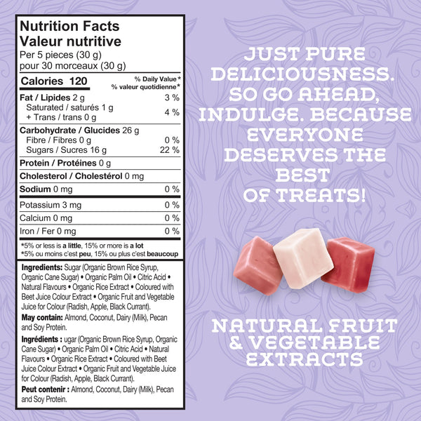 Nutrition facts panel for Organic Sour Chewy Candies