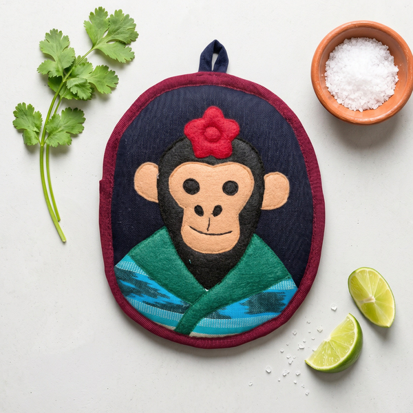 Fulang-Chang the Monkey Potholder, a handwoven cotton potholder from Upavim Crafts