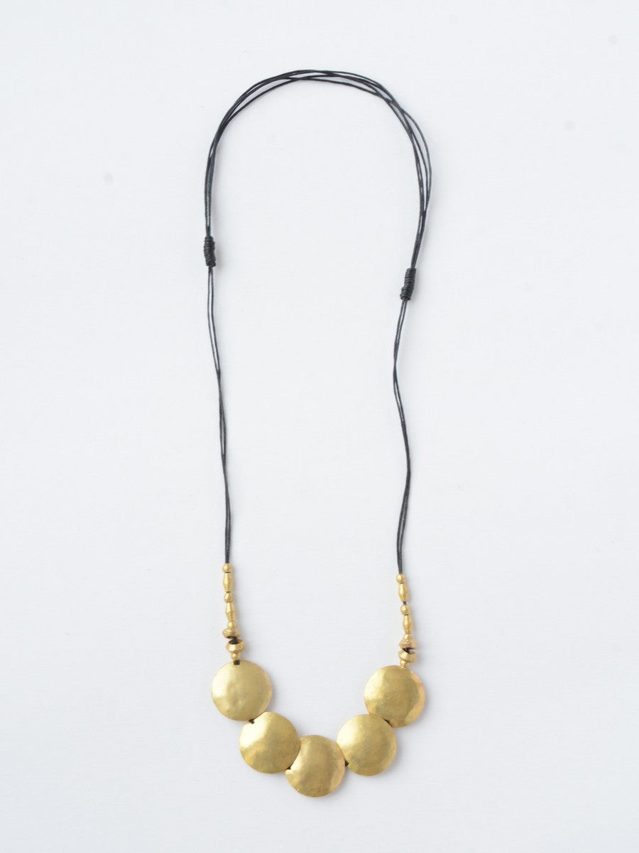 Full Moon Artillery Necklace in brass worn as a layering necklace — ethical jewellery by Fair Anita