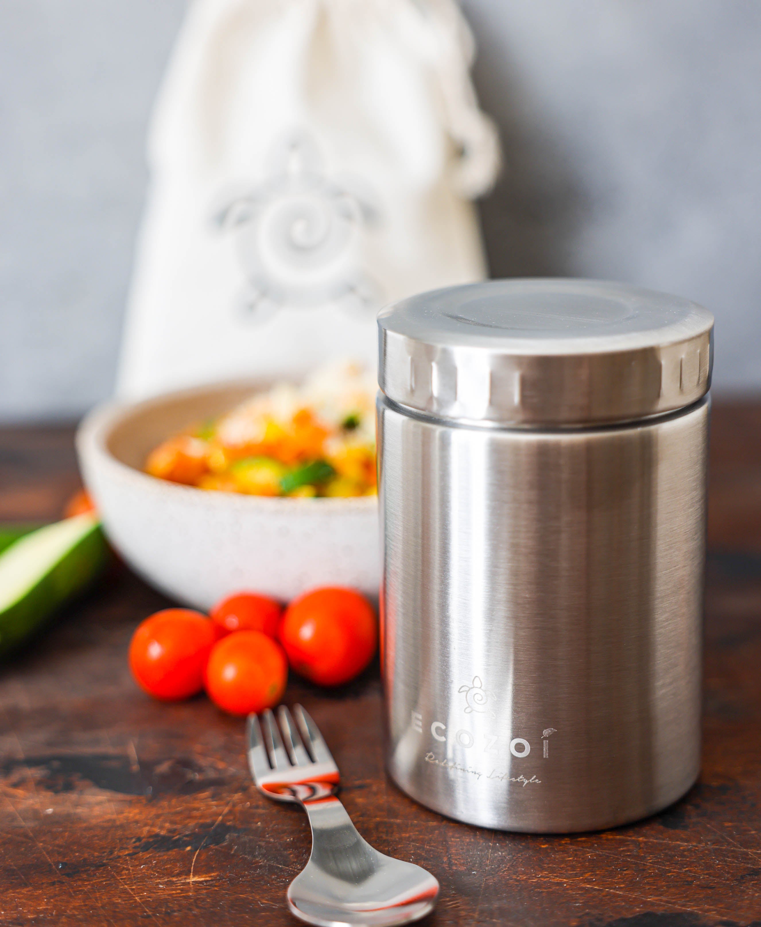 17 oz Eco-Friendly Stainless Steel Insulated Food Jar with Spork & Lunch Bag