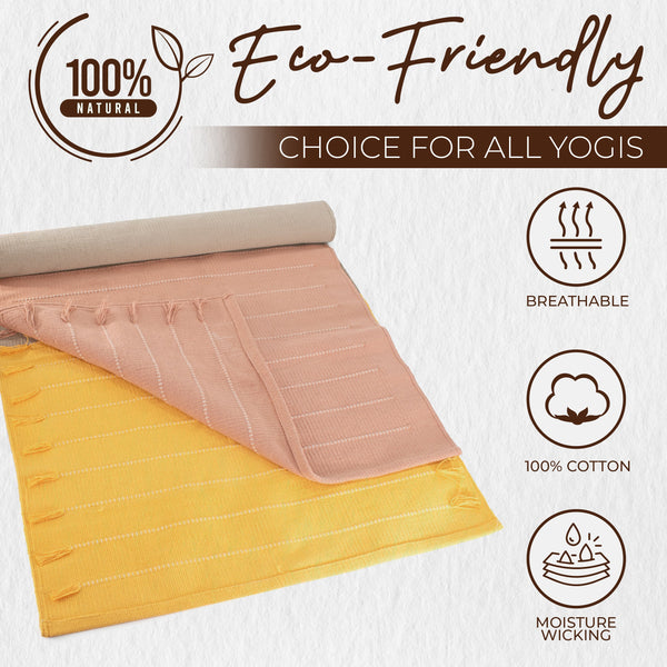 Eco-friendly yoga mat with natural materials and features on a white background