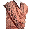 Ganapati Meditation Shawl with red sandalwood natural dye and hand block-printed Ganesha mantra motifs, folded flat to show terracotta and black design