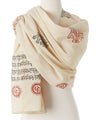 Cream 100% cotton Ganesh Mantra Blessing Shawl with sacred chants and sun motifs, handmade in India