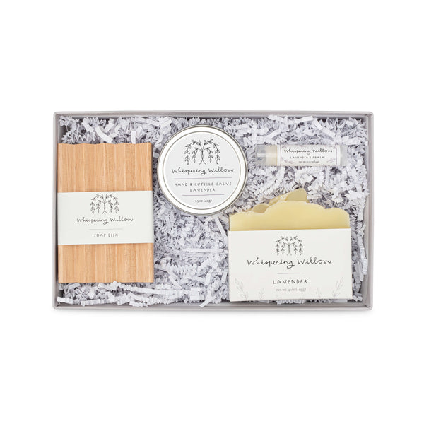 Whispering Willow Lavender Self-Care Gift Box: Unwind & Rejuvenate with Organic Skincare (3 Scents)
