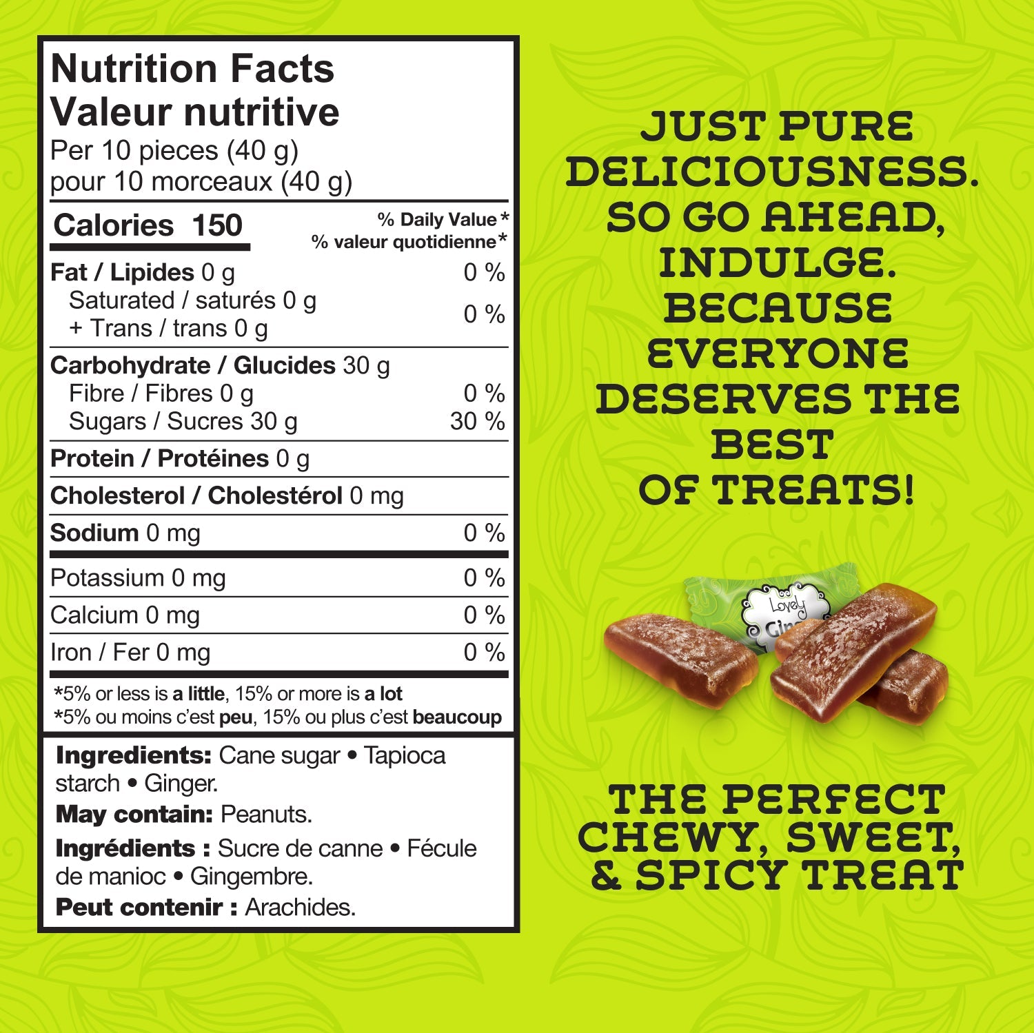 Nutrition facts panel for Ginger Chews