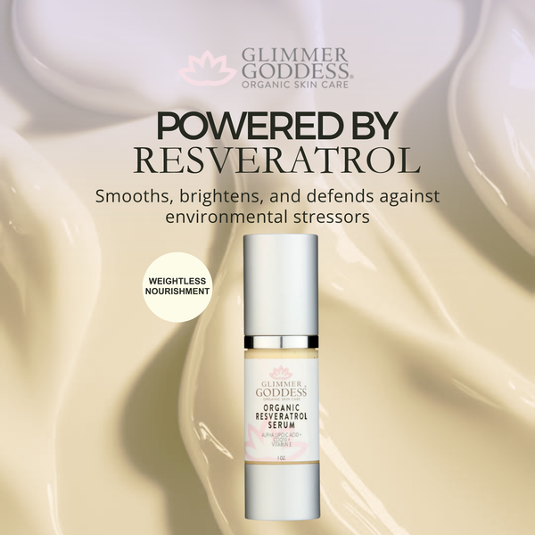 Glimmer Goddess resveratrol anti-aging serum with CoQ10 and vitamins C and E — instant firming antioxidant serum