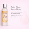 Organic Gold Shimmer Body Lotion styled as a gift alongside natural skincare accessories