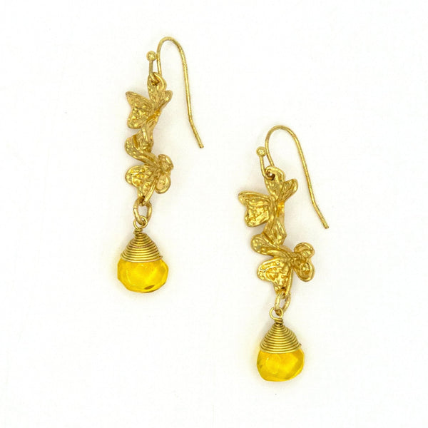Golden Clover Field Earrings in gold-plated recycled brass by Fair Anita — nickel-free drop earrings with a clover botanical design