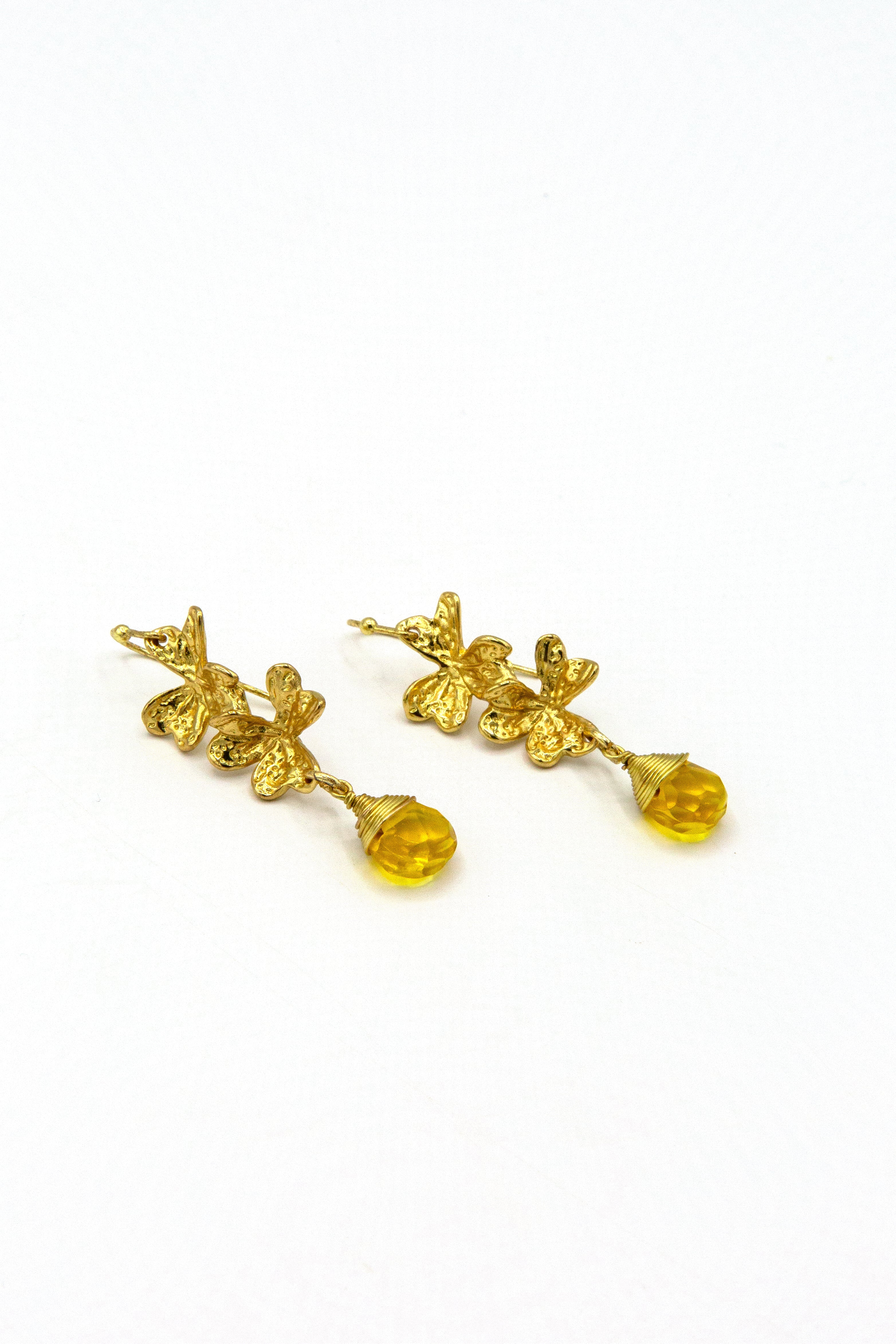 Fair Anita Golden Clover Field Earrings styled as a gift — ethically handcrafted drop earrings in gold-plated recycled brass