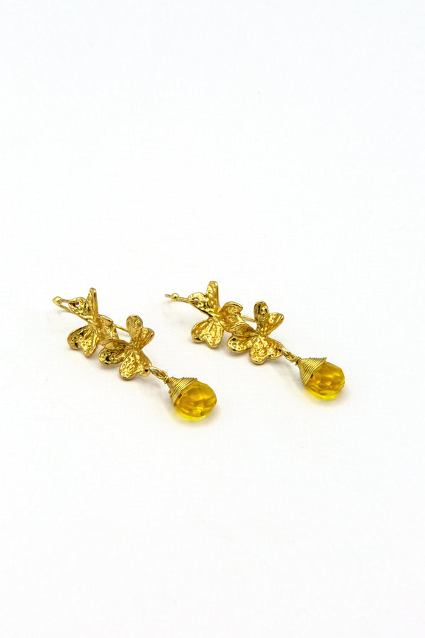 Fair Anita Golden Clover Field Earrings styled as a gift — ethically handcrafted drop earrings in gold-plated recycled brass