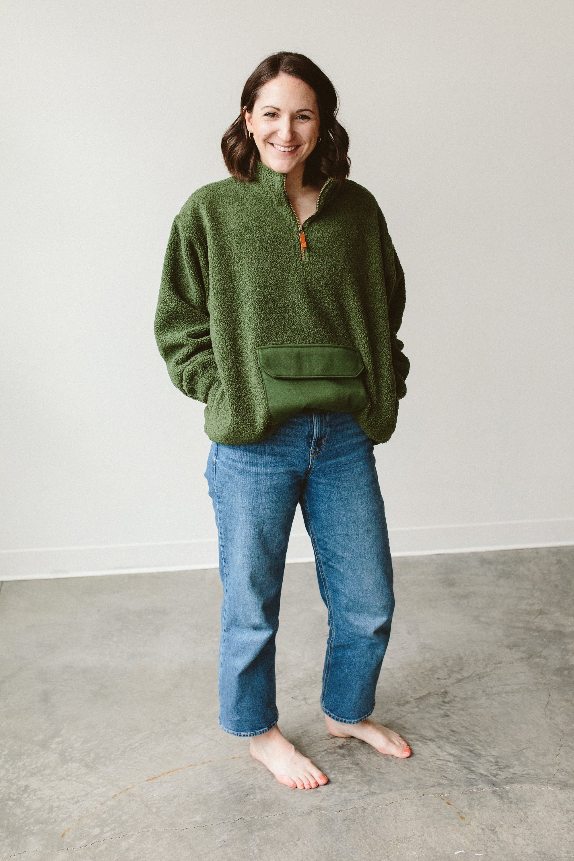 ADULT SHERPA ZIP PULLOVER | SPRUCE