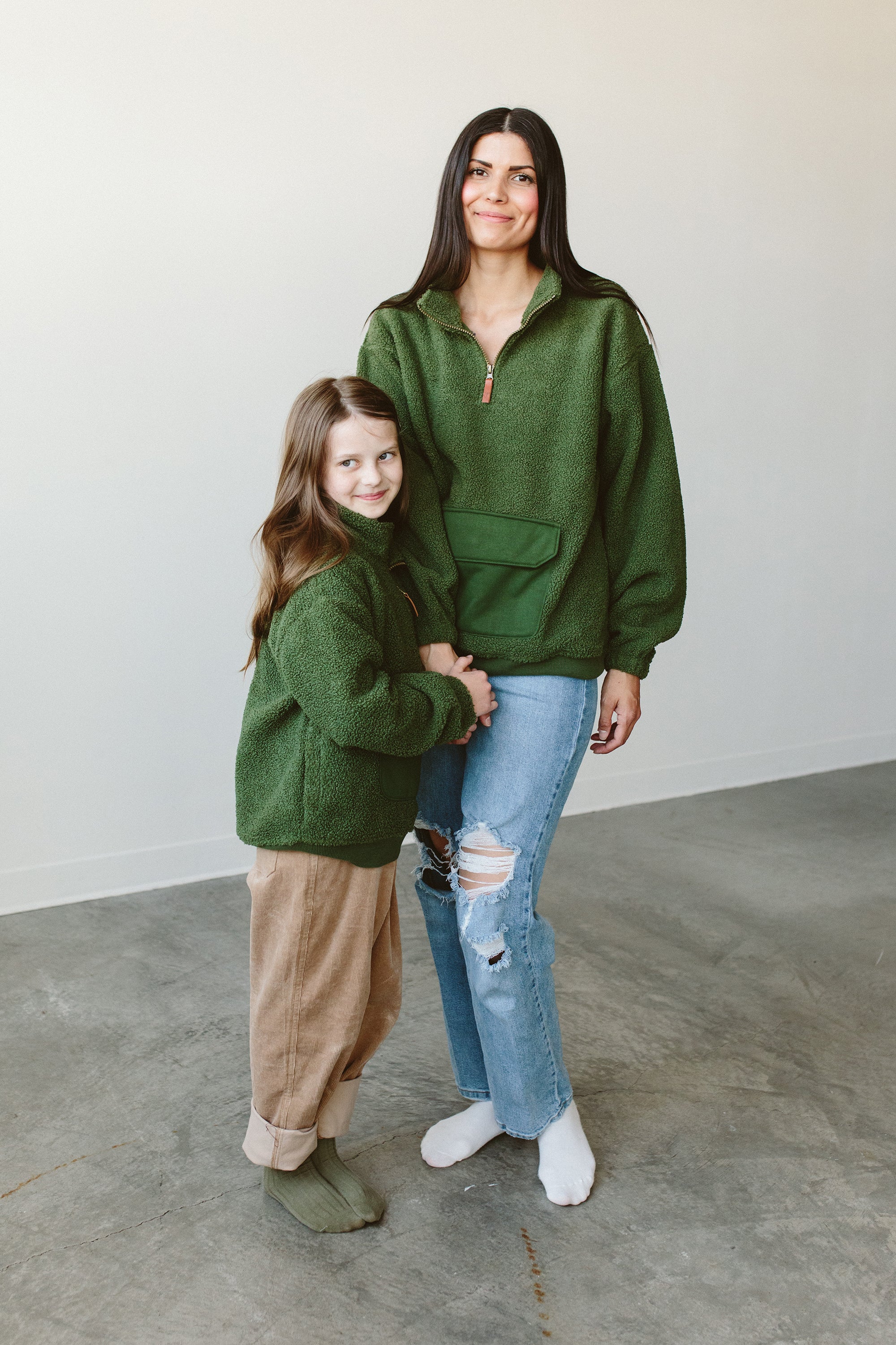 ADULT SHERPA ZIP PULLOVER | SPRUCE