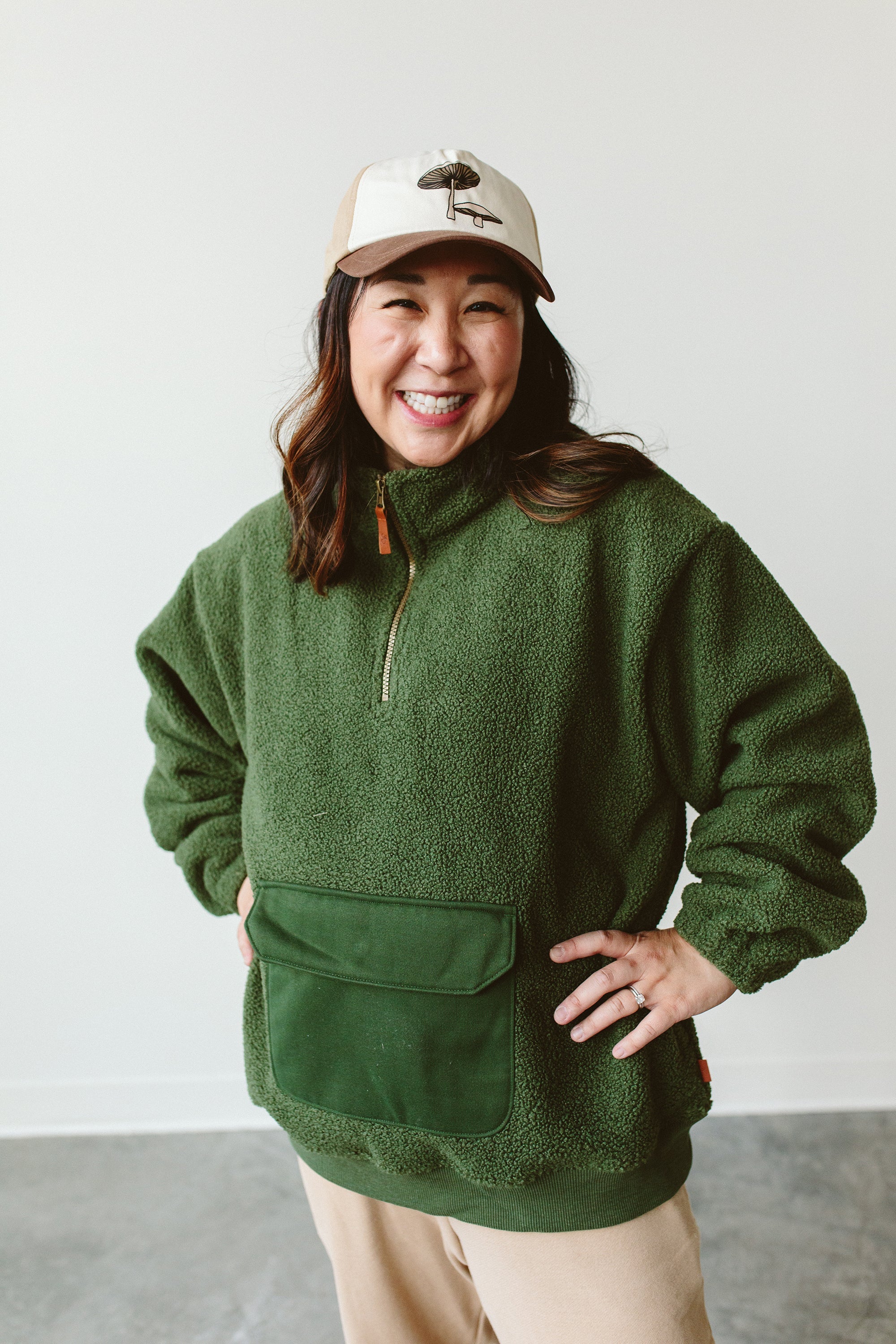 ADULT SHERPA ZIP PULLOVER | SPRUCE