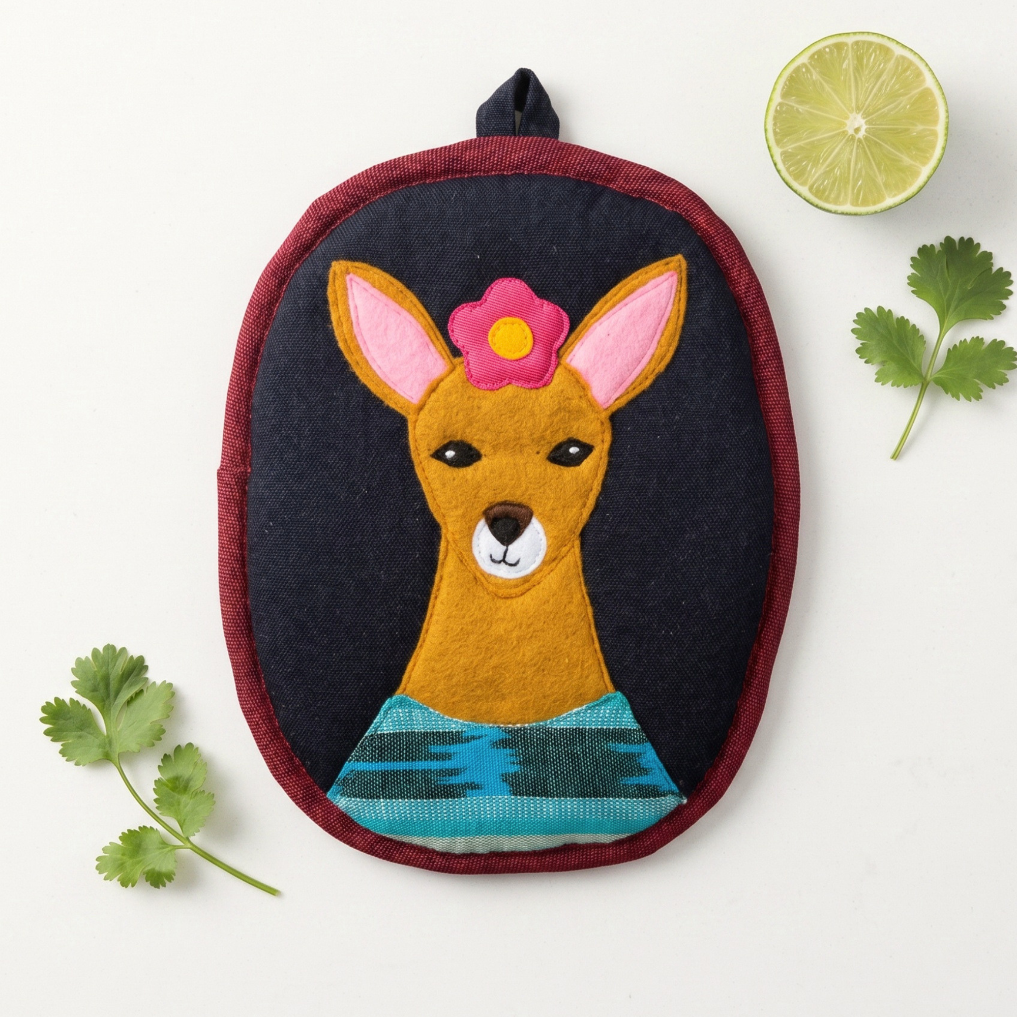 Granizo the Deer Potholder, a handwoven cotton potholder from the Frida Garden Kitchen Collection