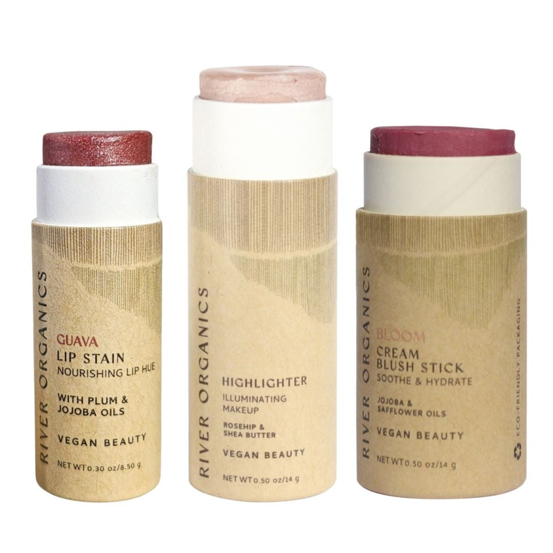 🌸 Lip + Highlighter + Blush Set – Naturally Radiant Beauty in 3 Simple Steps