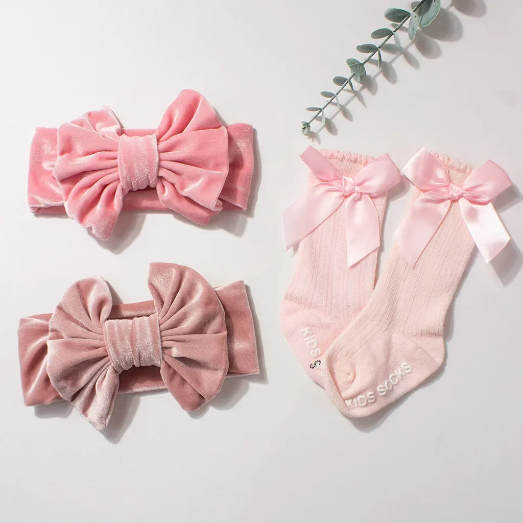 Velvet Headband Socks Set displayed as a coordinated baby gift set