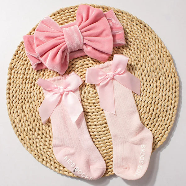 Velvet Headband Socks Set - Organic Cotton Baby Gift Set