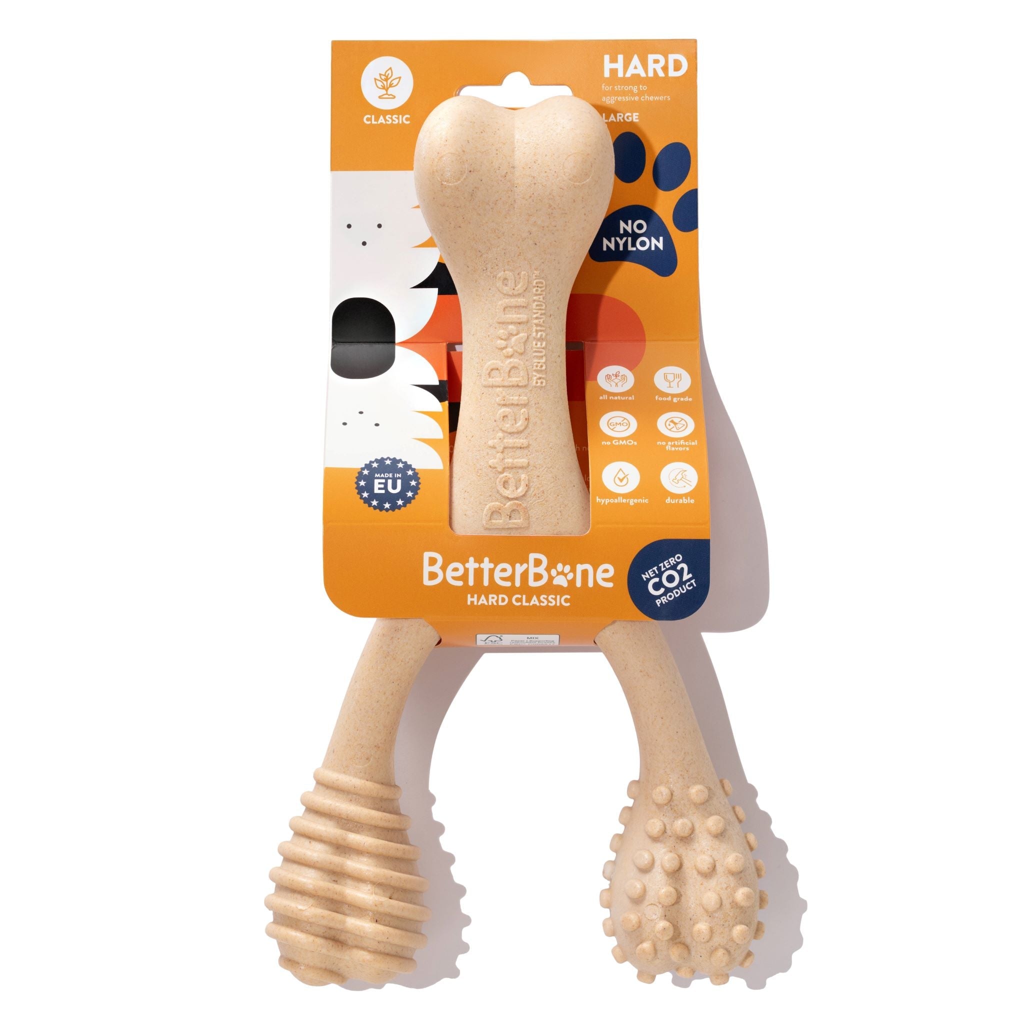 BetterBone HARD natural dog chew toy large size in classic hypoallergenic flavor on white background