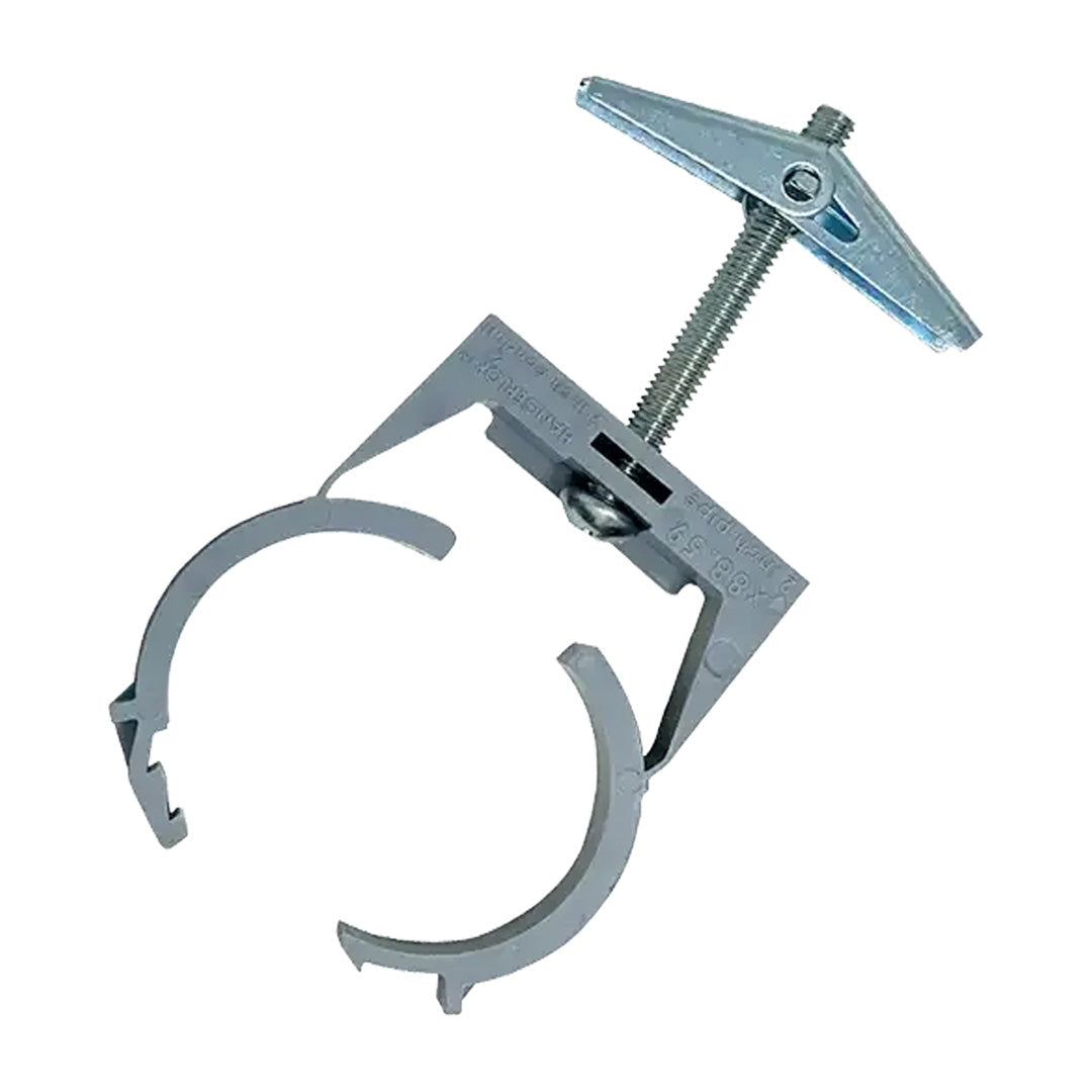 Metal pipe clamp with a screw on a white background