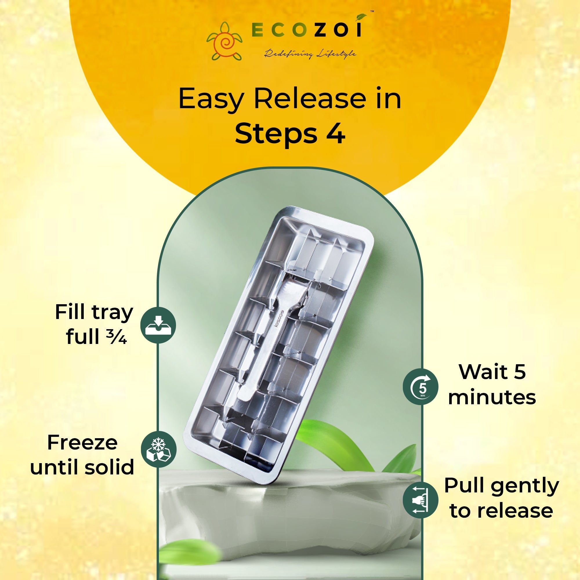 Stainless Steel Ice Cube Tray with Easy Release Handle | BPA-Free Metal Ice Tray