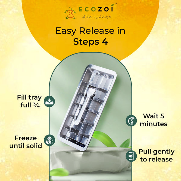 Stainless Steel Ice Cube Tray with Easy Release Handle | BPA-Free Metal Ice Tray