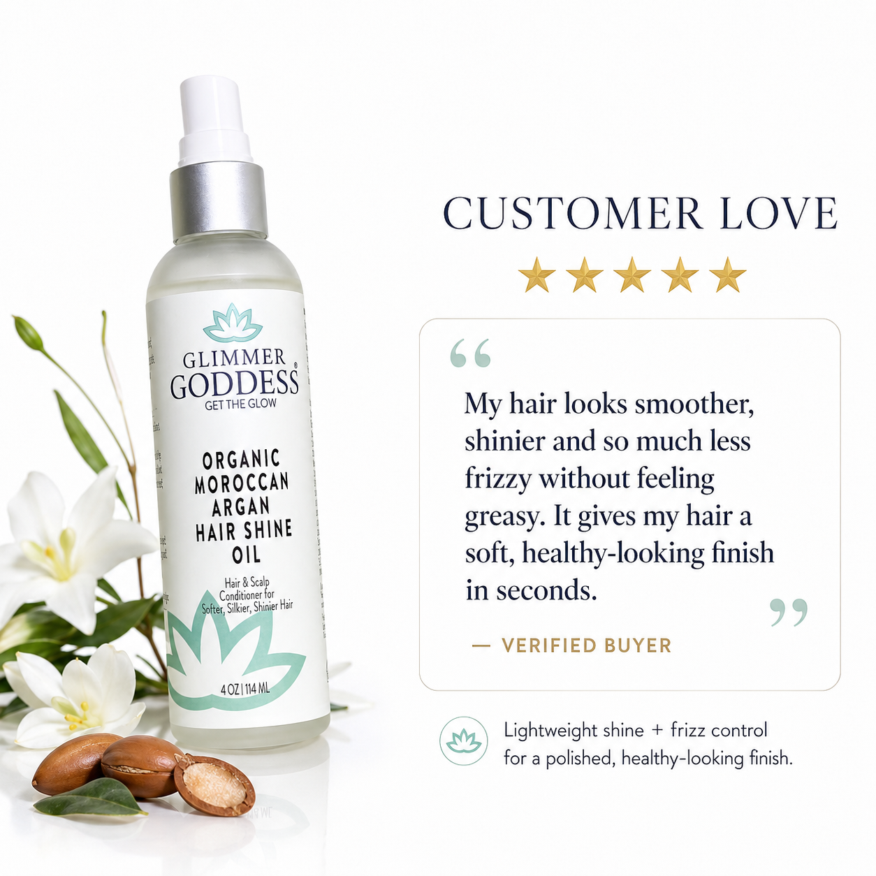 Organic Argan Oil Hair Shine Spray – Frizz Control & Hydrating Gloss
