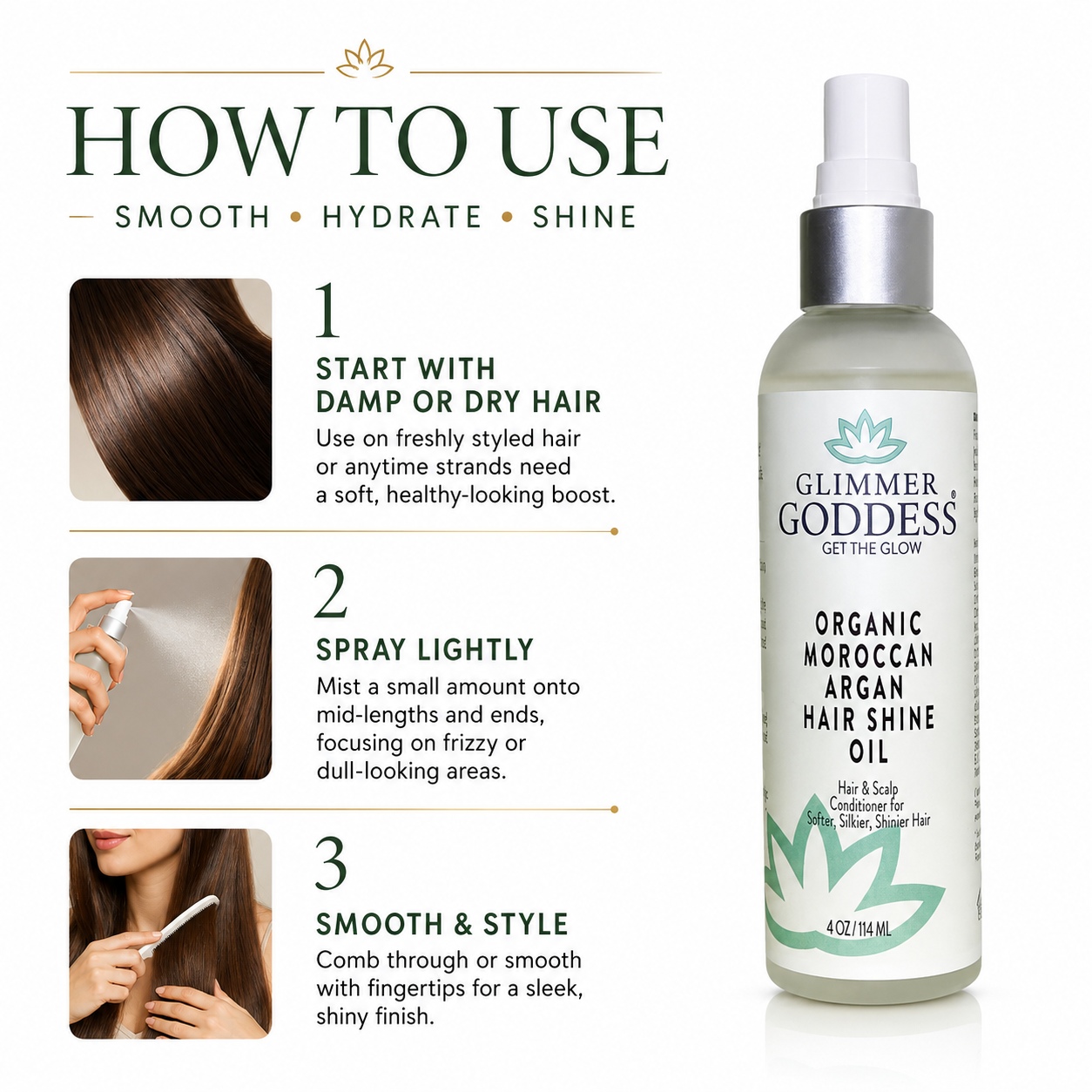 Organic Argan Oil Hair Shine Spray – Frizz Control & Hydrating Gloss