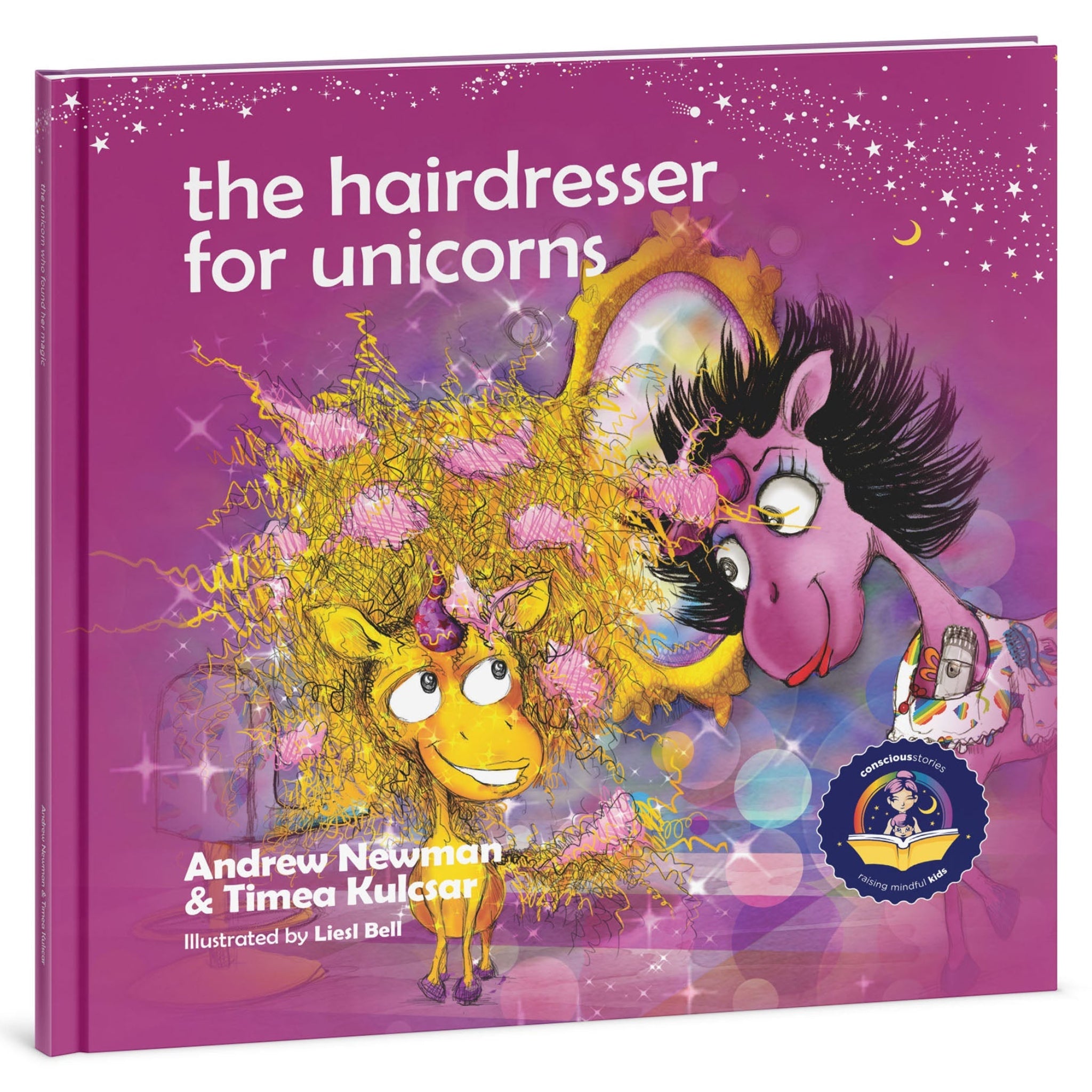 The Hairdresser for Unicorns children's book 3D cover by Conscious Stories