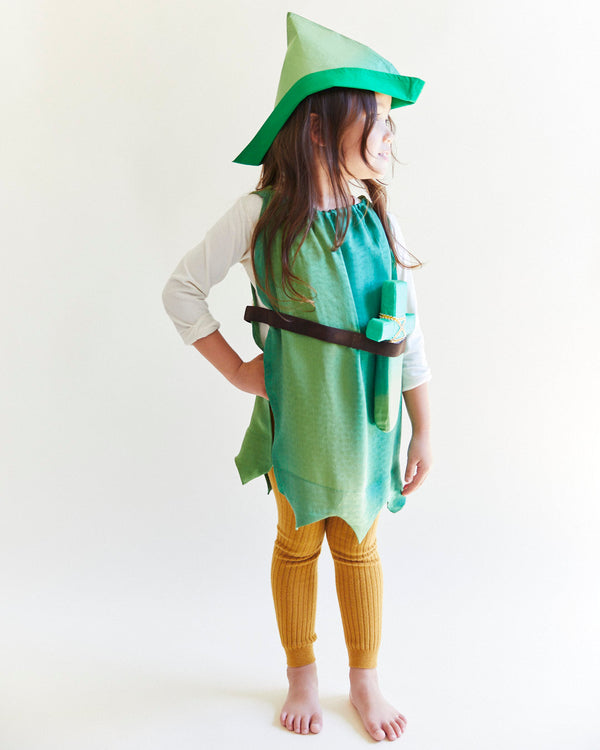 Unleash your child's imagination with our Peter Pan Silk Tunic and Hat Set. Crafted from pure mulberry silk, this versatile costume encourages open-ended play, perfect for dress-up, storytelling, and Halloween.