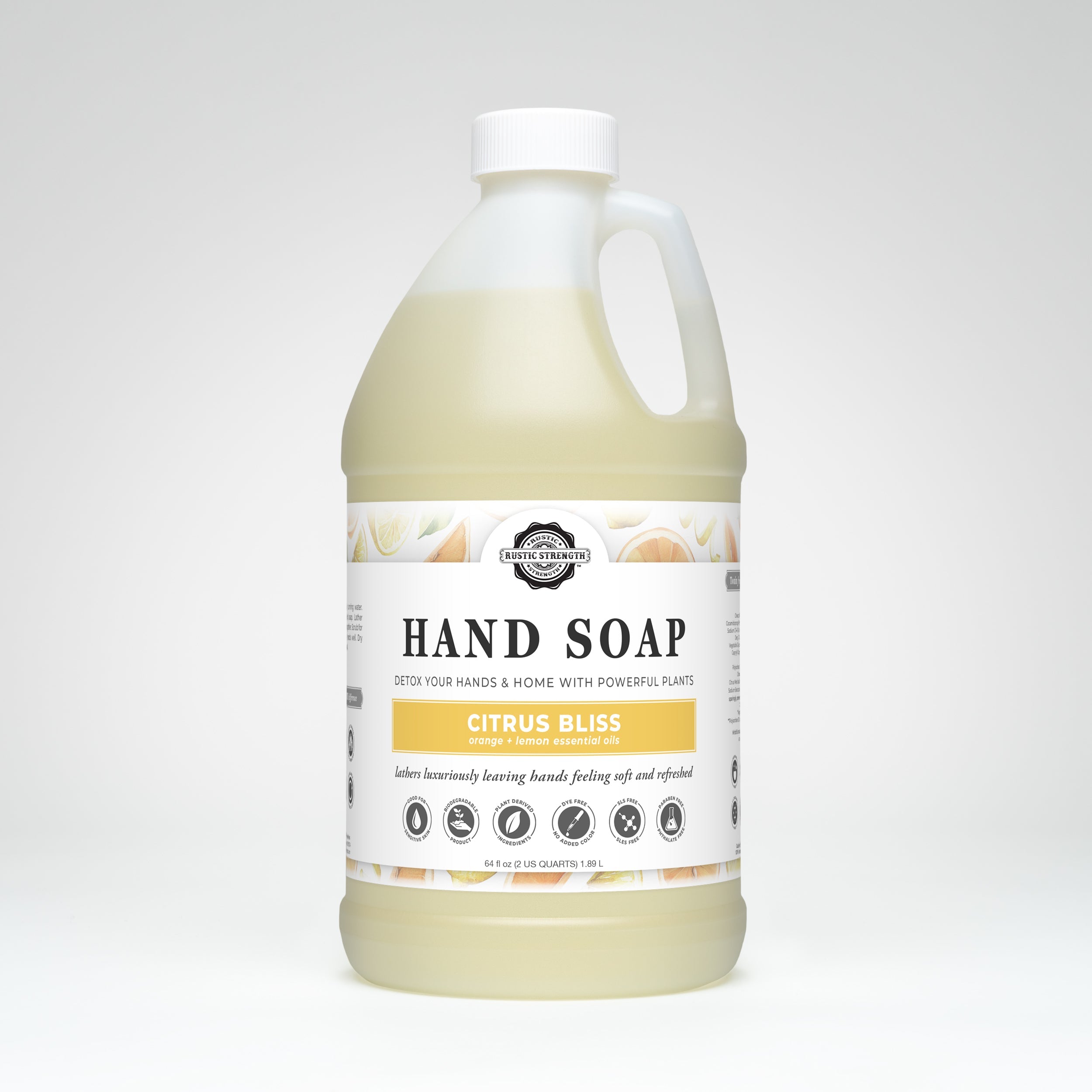 Rustic Strength Citrus Bliss hand soap half-gallon refill size — eco-friendly and family-made in Missouri