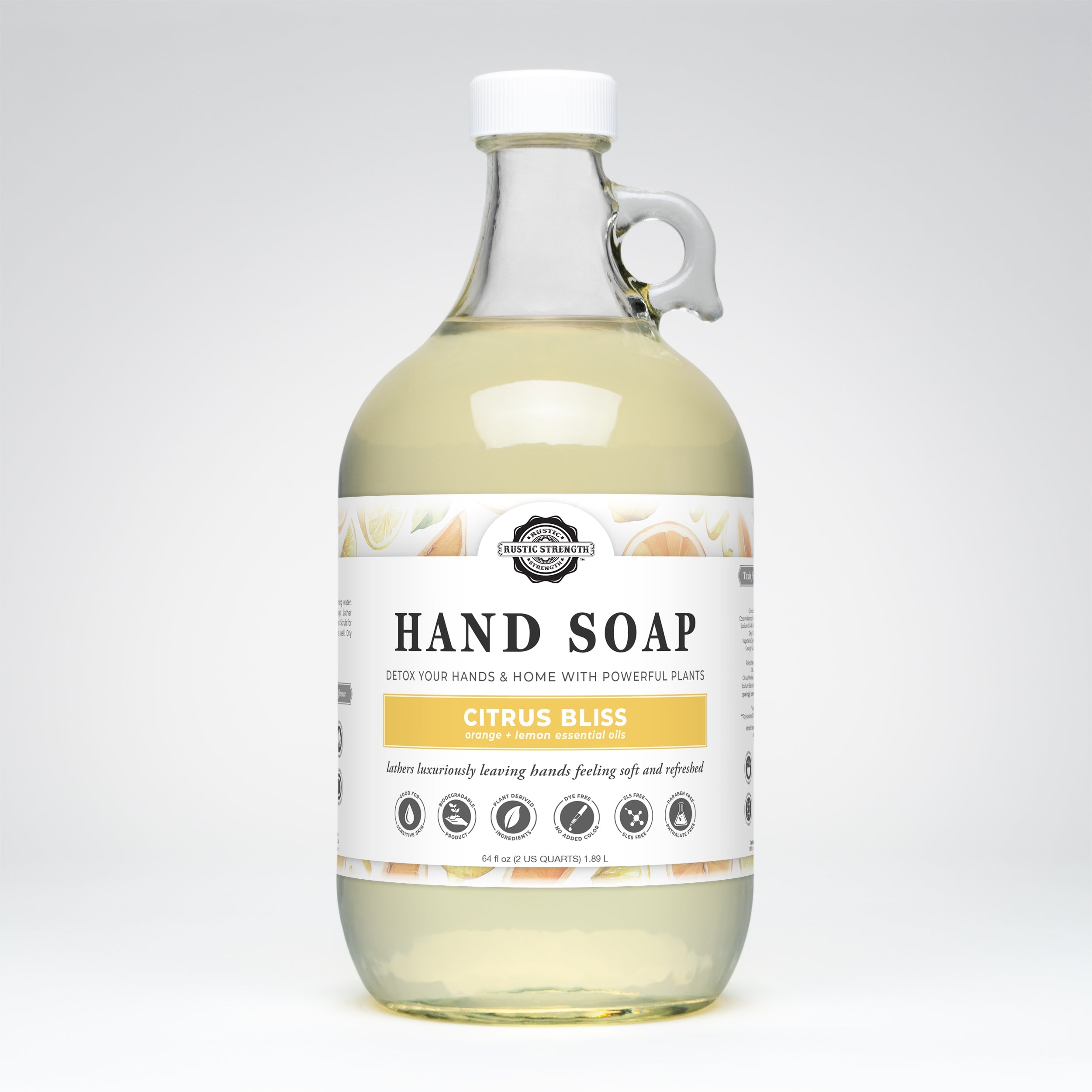 Rustic Strength Citrus Bliss natural hand soap half-gallon — SLS-free, vegan, biodegradable formula