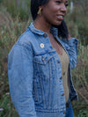 She/her brass pronoun pin – nickel-free, handmade fair trade accessory by Fair Anita