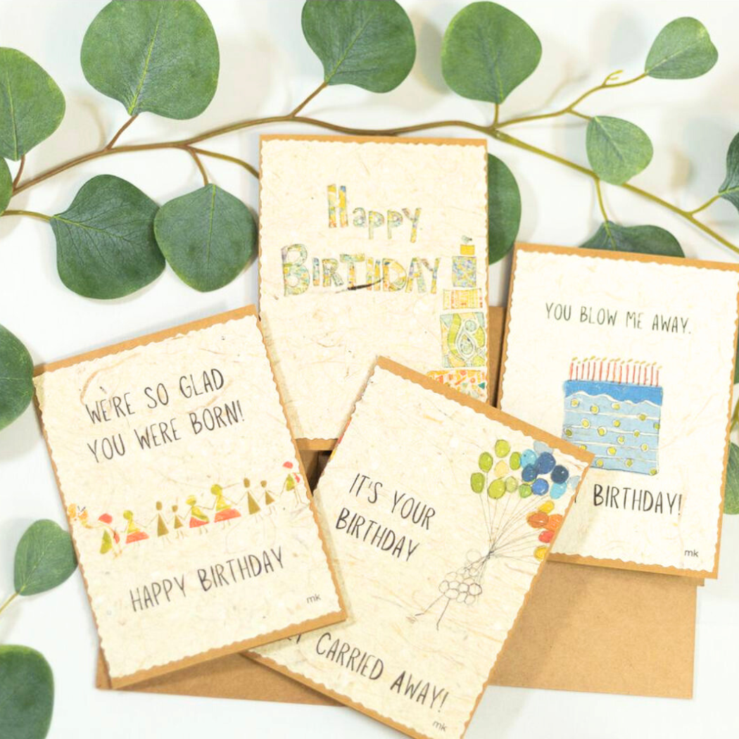 Eco-friendly birthday joy!  Banana Paper Cards - unique, handmade, sustainable. Vibrant designs, feel-good paper. Shop now & give the gift of smiles! ✨