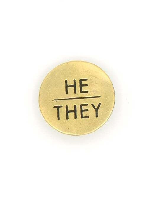 Recycled Brass Pronoun Pins | Ethically Made | Fair Anita