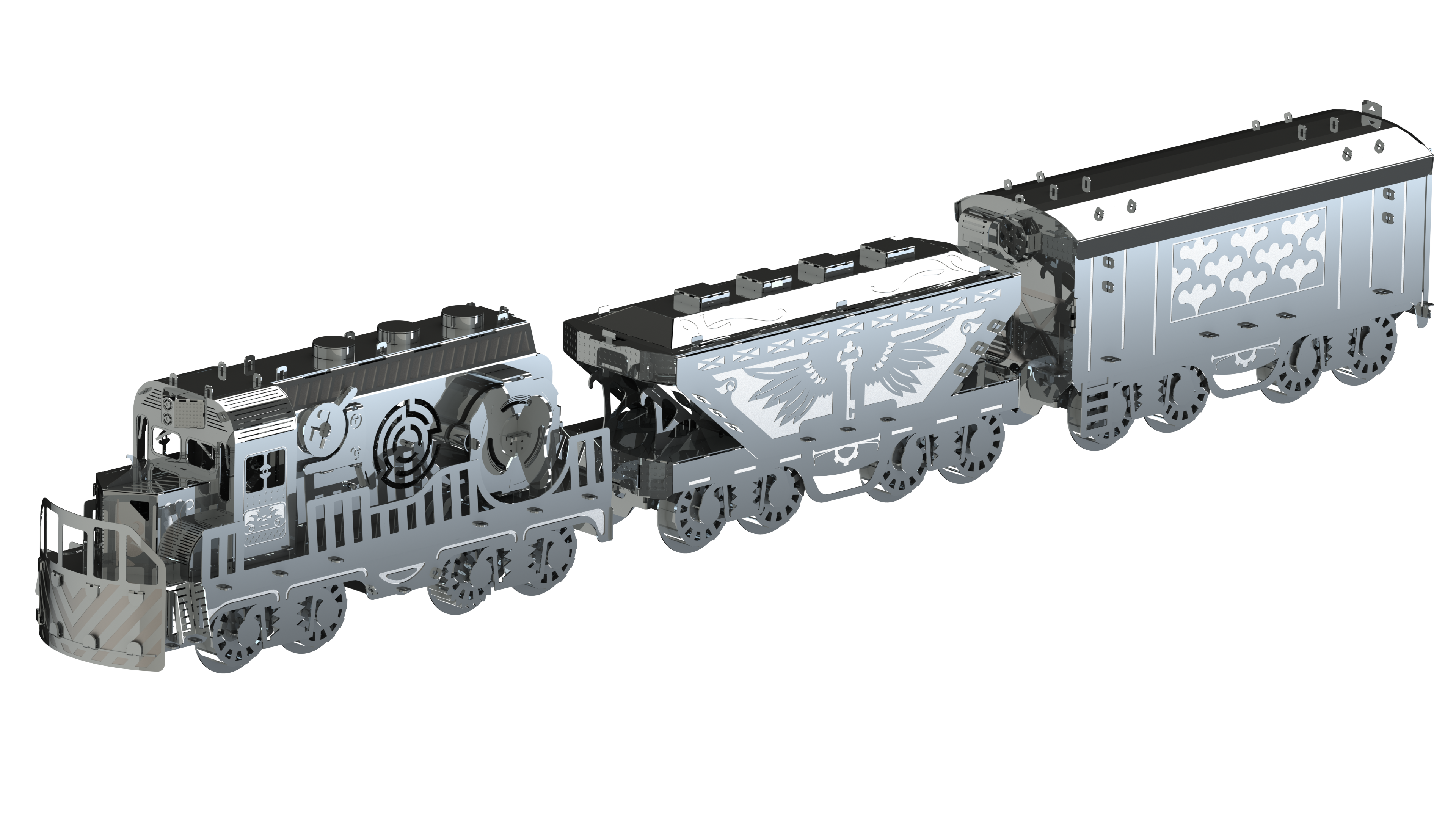 Heavy Loco Freight Train model with cargo cars assembled