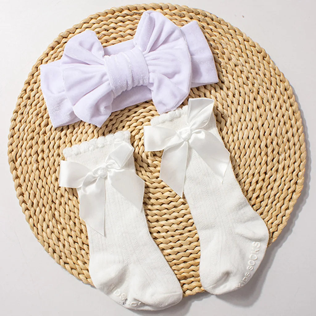 Velvet Headband Socks Set - Organic Cotton Baby Gift Set