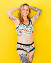 Front view of Thunderpants Inked Up hipster underwear featuring whimsical tattoo art print in multiple colours