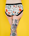 Tattoo artist Connie Gabbert wearing the Inked Up Hipster underwear in size LG by Thunderpants USA