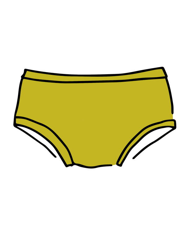 Thunderpants USA Star Fruit Women's Hipster underwear in vibrant yellow chartreuse, product flat lay