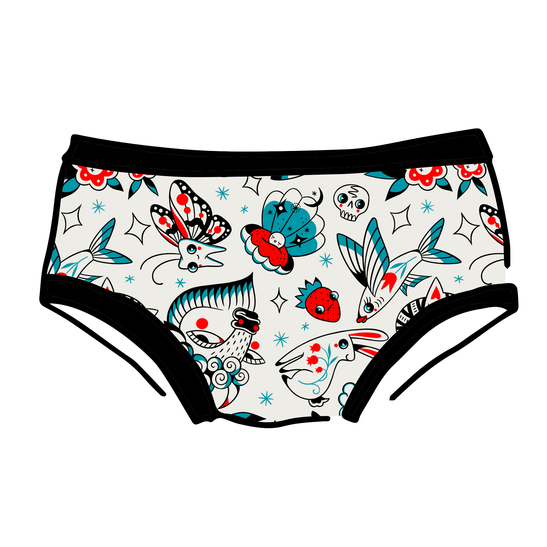 Inked Up women's hipster underwear with tattoo-inspired illustrated print by Connie Gabbert – Thunderpants USA
