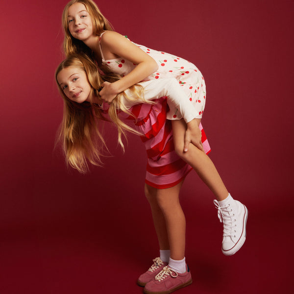 Linen Cherry Strappy Kid Dress