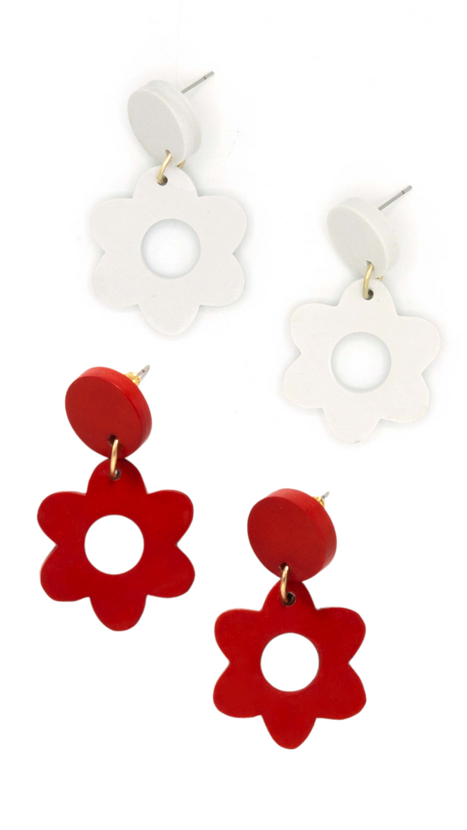 Both colourways of Fair Anita Hot Hippie Clay Earrings displayed side by side