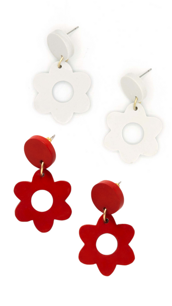 Both colourways of Fair Anita Hot Hippie Clay Earrings displayed side by side