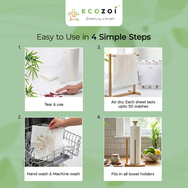 Reusable Bamboo Paper Towels | Tree-Free, Washable Rolls 4-Pack