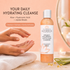 Lifestyle shot of Glimmer Goddess organic aloe and hyaluronic acid face wash in a bathroom skincare routine